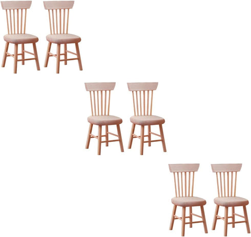 Toyvian 6 pcs Mini Wood Dollhouse Chairs, 1:12 Scale, Miniature Furniture Props for Dollhouse Landscape Garden