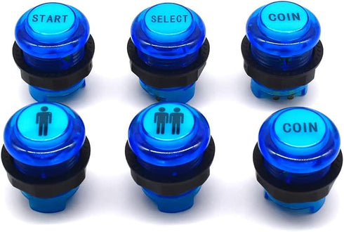 6 Pcs/Lot 28mm Arcade LED Push Buttons Illuminated Player 1P 2P Coin Start Select Lit Blue with Microswitch for Arcade Machine Games Console Parts 5V