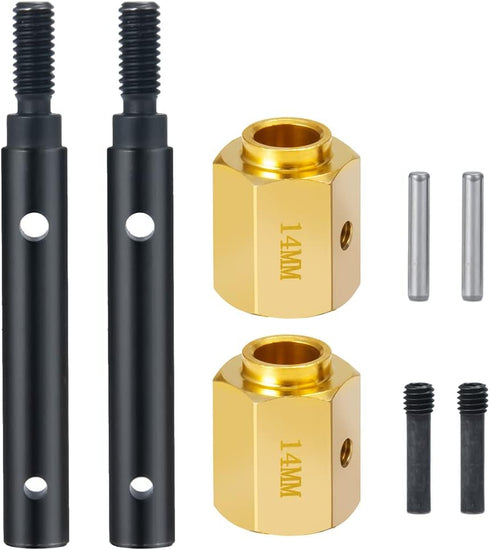 RCLIONS Steel Stub Axle with Brass Extended Wheel Hubs Hex +14mm for 1/10th TRX4 RC Crawler Car