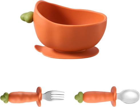 Cozy Rock Carrot Shape Silicone Baby Feeding 6 Pack Set, 1 Suction Bowl &