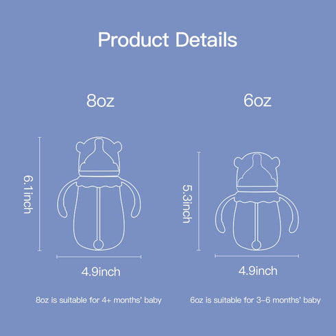 3-6 2 6 oz, POTATO Glass Baby Bottles, Anti-Colic Breastfeeding Bottles with Medium Flow Nipple, Suitable for Babies