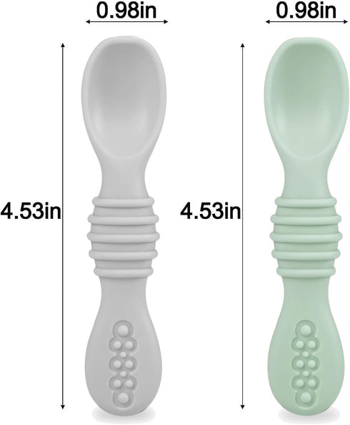 PandaEar Silicone Baby Feeding Set, 2 Pack Divided Suction Plate with 2 Pack Spoons, Baby Led Weaning Supplies