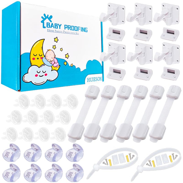 HUIESON 40 Pack Baby Proofing Kit | Hidden Cabinet Drawer Locks, Adjustable Latches,