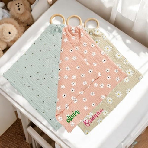 Personalized Polka Dot Mini Teether Blanket - Custom Embroidery Available
