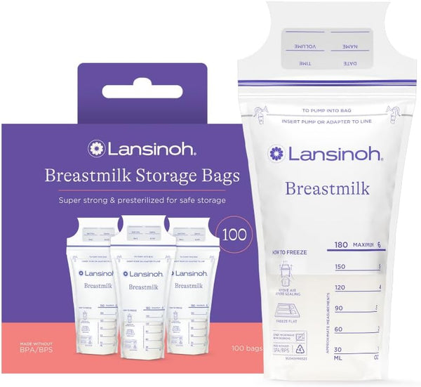 Lansinoh Breastmilk Storage Bags, 100 Count, Easy to Use for Feeding, Baby Essentials, Presterilized, Hygienically