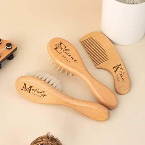 Hainadian Custom Wood Brush and Comb Set, Personalized Girls Brush and Comb Set,