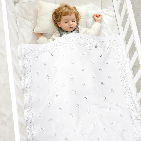 LAWKUL Cellular Blanket Baby 100% Cotton Knitted Soft Knit Crochet Blankets for Newborn Boy Girls Infants White 100x80cm by LAWKUL