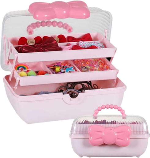 Hair Accessories Organizer for Girls, Lockable Three-layer Folding Craft Storage Box for Headbands, Clips, Ties 10.8 *