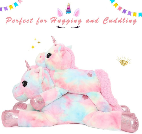 Muiteiur 43.4" Large Pink Unicorn Plush Pillow - Soft Stuffed Animal Toy Gift for Girls