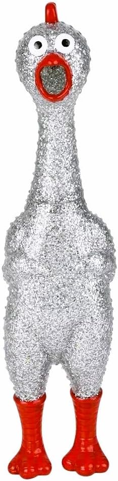 13.5" (1 Large Sparkle Glitter Rubber Squeeze Chicken with a Long Funny Squeaky Sound (Gold - Silver) Glitter Shiny