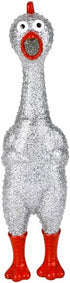 13.5" (1 Large Sparkle Glitter Rubber Squeeze Chicken with a Long Funny Squeaky Sound (Gold - Silver) Glitter Shiny