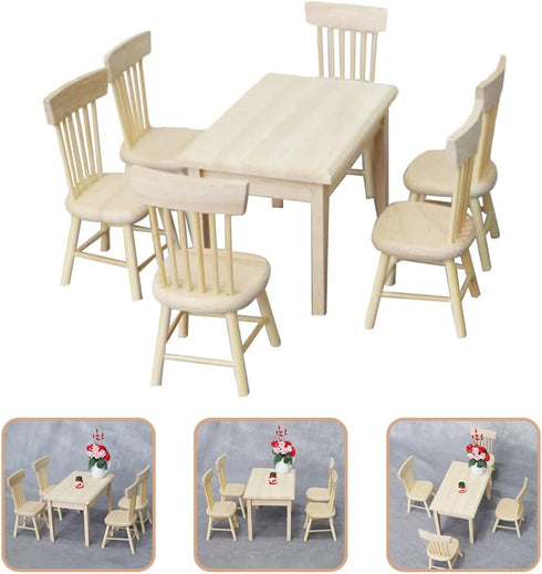 Toddmomy Doll Furniture Set, Miniature Table Chair for 1/12 Scale Dollhouse Kitchen Decoration