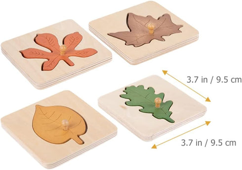 Kisangel Toddler Toys, 4pcs Wooden Leaf Shape Puzzle, Educational Learning STEM Toys for Birthday
