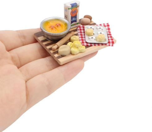 Set 1:12 Miniature Baking Kitchen Food Play for Dollhouse Scale Accessories with Mini Food Eggs Milk Bread Model