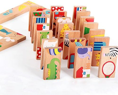 28 Pcs Educational Wooden Toy Domino Animal Puzzles Kids Game Gift