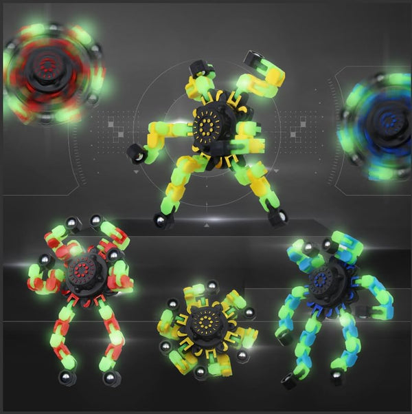 estardaa 8Pcs Fidget Spinners Glow in The Dark, Fingertip Gyro DIY Deformable Robot