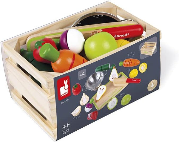 Janod Fruits & Vegetable Maxi Set - Wooden Sliceable Play Food -