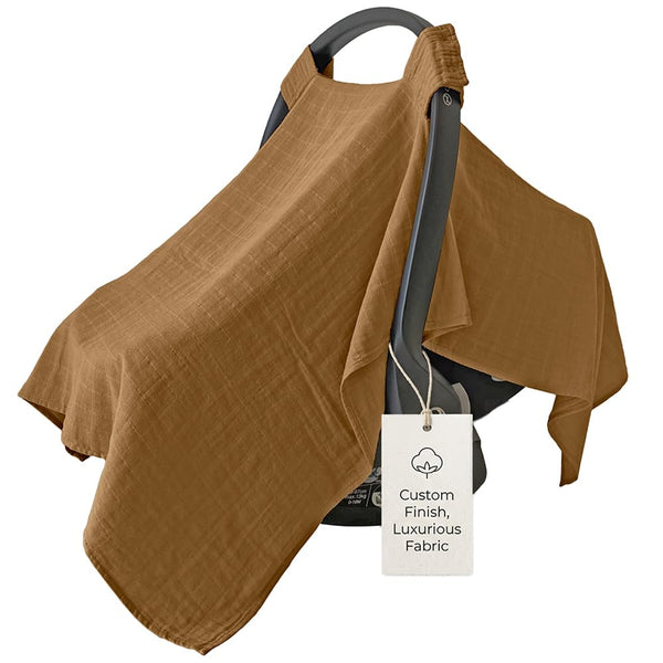 MOZAH Baby Car Seat Cover - Caramel Toffee - 100% Organic Muslin