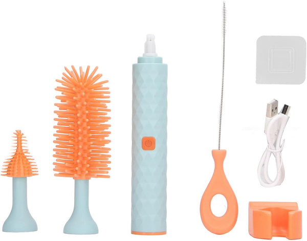 Electric Baby Bottle Brush Cleaning Set with 2 Speeds, Rotating Silicone Bristles, Bottle & Pacifier Brush (Blue)