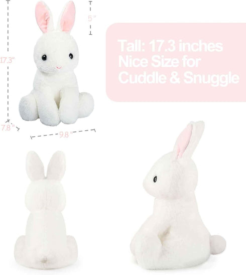 Rabbit Bunny Stuffed Animals Plush Toys with Pink Ears, Off White, Birthday Easter Christmas Gifts for Kids and Babies
