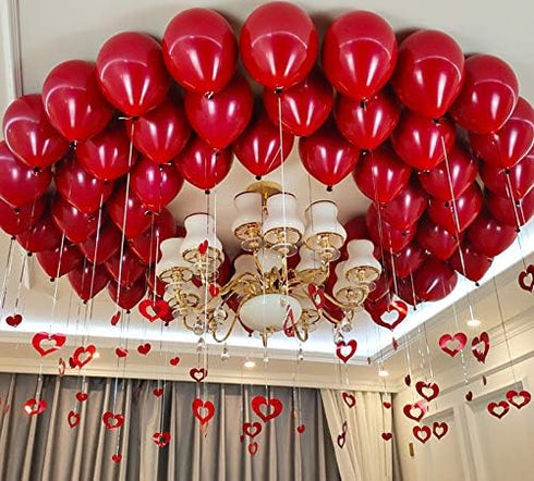 50pcs 10inch Red Ruby Latex Balloons, Thick Double Latex Balloons for Love Bride Wedding Valentine Day Party Decoration