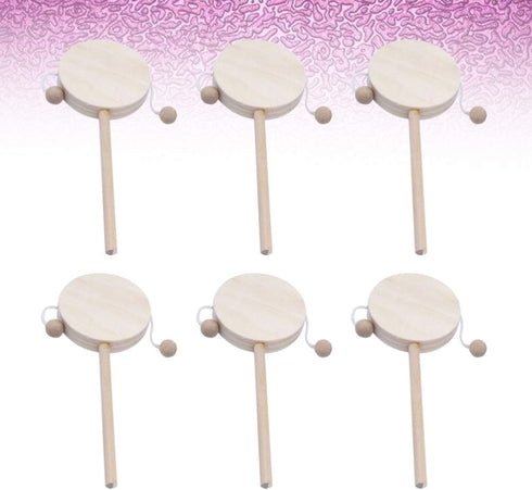 EXCEART 6pcs Wooden Musical Rattle Toy, Unfinished Rattle-Drum for Kids, DIY Painting Educational Toy