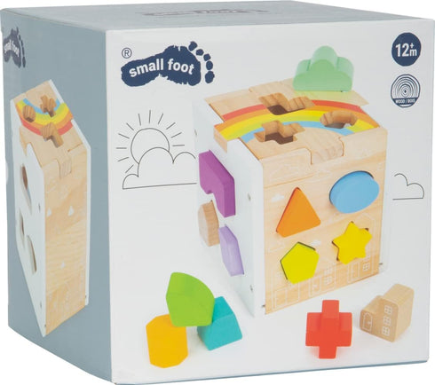 Wooden Rainbow Shape Sorter Cube - Sorting Toy with 13 Geometric Shapes, Educational Game for Ages 12+ Months