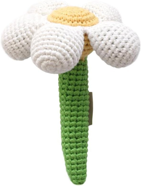 Baby Rattle, White Daisy Flower - Soft and Safe for Infants