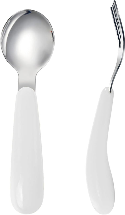 VANRA 2 Pieces Toddler Fork and Spoon Set with Travel Case, 18/8 Stainless Steel Kids Silverware for Lunch Box (White)