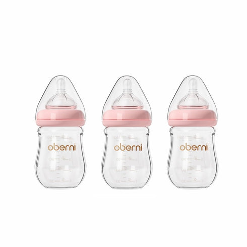 Oberni Glass Baby Bottles,Anti Colic Breastfeeding Bottle with Natural Response Nipple Size