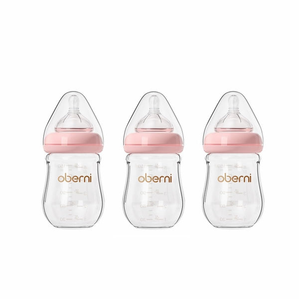 Oberni Glass Baby Bottles,Anti Colic Breastfeeding Bottle with Natural Response Nipple Size