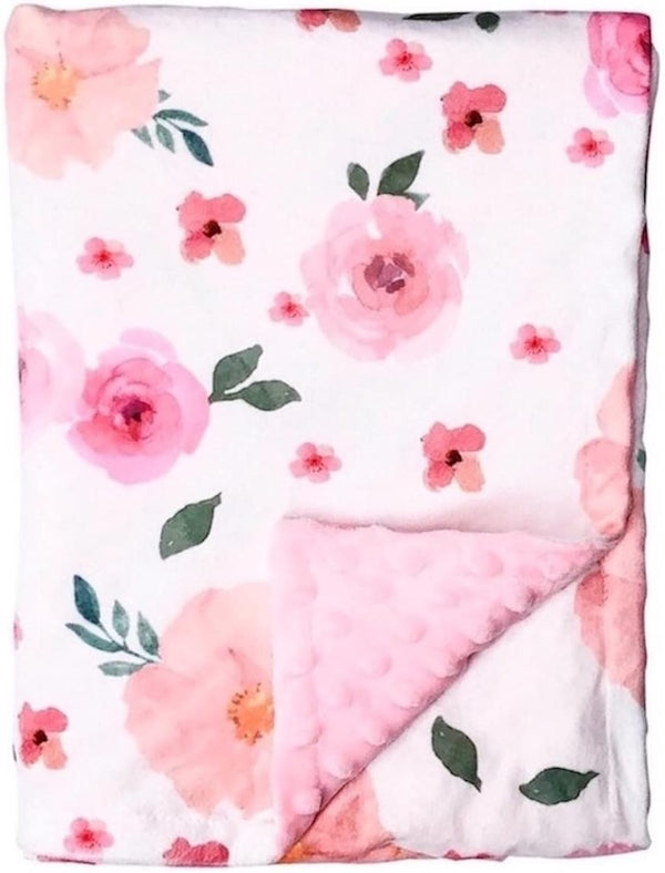 Double Layer Soft Plush Baby Minky Blanket, Pink Floral, 30 X 40 inches, Toddler to Newborn