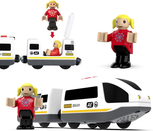 Battery Operated Wooden Train Set Accessories, Remote Control Locomotive Train Vehicles for Wood Tracks, Fits All Major