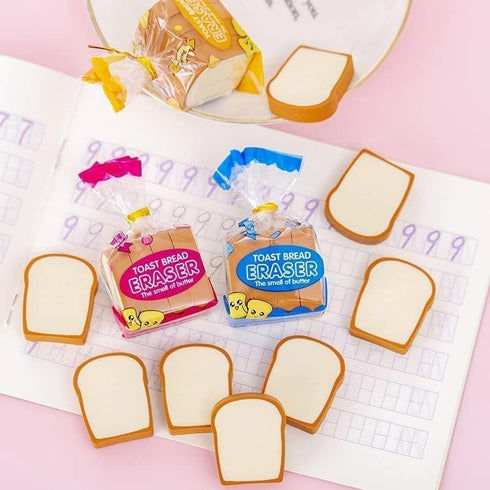 Kawaii Toast Bread Eraser - Cute 3D Cartoon Pencil Eraser for Painters and Artists, Office and School Supplies