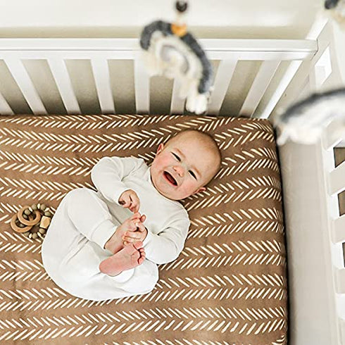 Pobibaby Premium Single Fitted Baby Boy Crib Sheet, Ultra-Soft Cotton Blend, Safe and Snug, Wildlife Brown