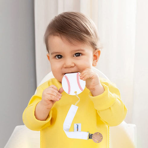 Set 3 Baby Food Grade Silicone Sports Shape Teether Toy with Pacifier Clip Holder,Teething Pain Relief Toys Gift