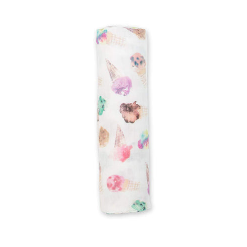 lulujo Baby Swaddle Blanket, Unisex Softest Bamboo Viscose Muslin, 47in x 47in Ice Cream Design