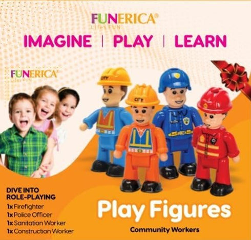 FUNERICA Community Helpers Figures for Kids, Firefighter, Construction Worker, Police Officer Toy Figurines