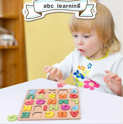 Wooden Puzzles for Toddlers 1-5 Years Old, Alphabet, Number, and Shape Educational Learning Toys Set
