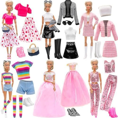 15 Pieces 11.5 Inch Girl Dolls Fashion Pack 6 Set Doll Clothes with Chic Suits, Party Gown, Shoes & Accessories
