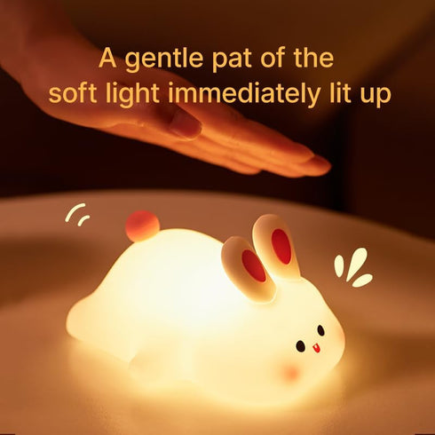 Ocegaoem Dimmable Bunny Night Light, Cute Silicone Rabbit Lamp, LED Nursery Nightlight, Rechargeable Touch Control