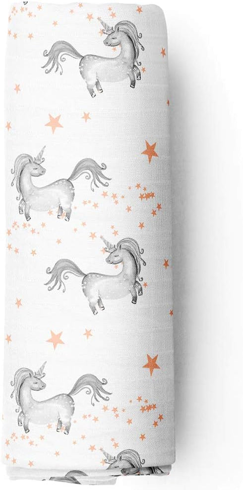 Aenne Baby Muslin Swaddle Blanket for Boys & Girls, Infant Toddler Quilt, Luxurious Wrap, Soft and Silky Stroller & Nursing Cover, Dancing Unicorns and Stars Blankie, Large 47"x 47", 1 Pack by Aenne Baby