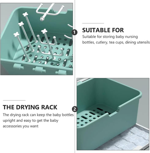 Baby Bottle Drying Rack - 1Pc Container with Cover and Easy-Carry Handle for Bottles and Cups