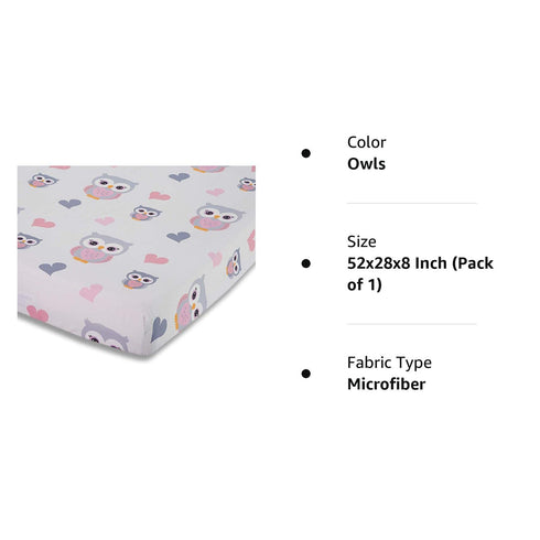 EVERYDAY KIDS Baby Girl Fitted Crib Sheet, Sweet Owls, 100% Soft Breathable Microfiber, Fits Standard Crib