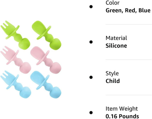 6 Pcs Silicone Baby Spoons and Forks Set - Toddler Utensils for Led Weaning, Chewable for Self-Feeding