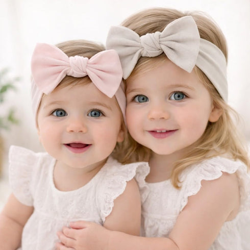 (2, 3-36 Baby Girl Headbands-Infant,Toddler Cotton Handmade Hairbands with Bows Child Hair Accessories Powder Pink