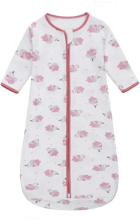 Long Sleeve Sleep Sack, 100% Cotton Baby Sleeping Bag, 0-18 Months, Pink Swan
