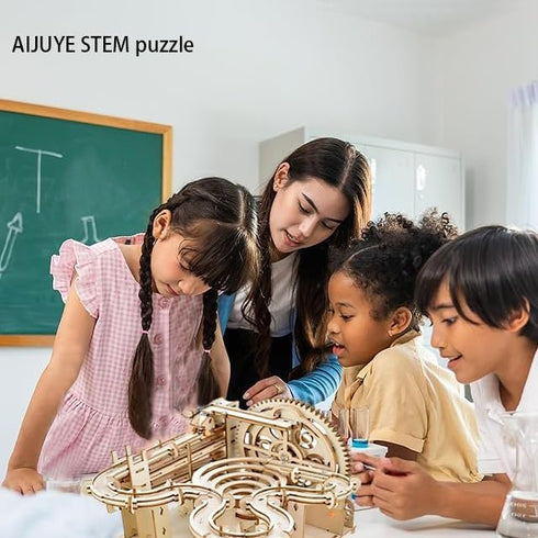 AIJUYE 3D 159pc 4 4hr 14+ Wooden Puzzles for Adults Marble Run Kit - Steel Marbles Build Mechanical Maze Model STEM