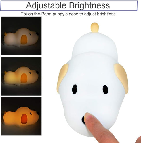 Silicone LED Papa Puppy Night Light - Touch Sensor Switching Night Lamp, Safe SIL+ABS, Sleep Timer for Kids