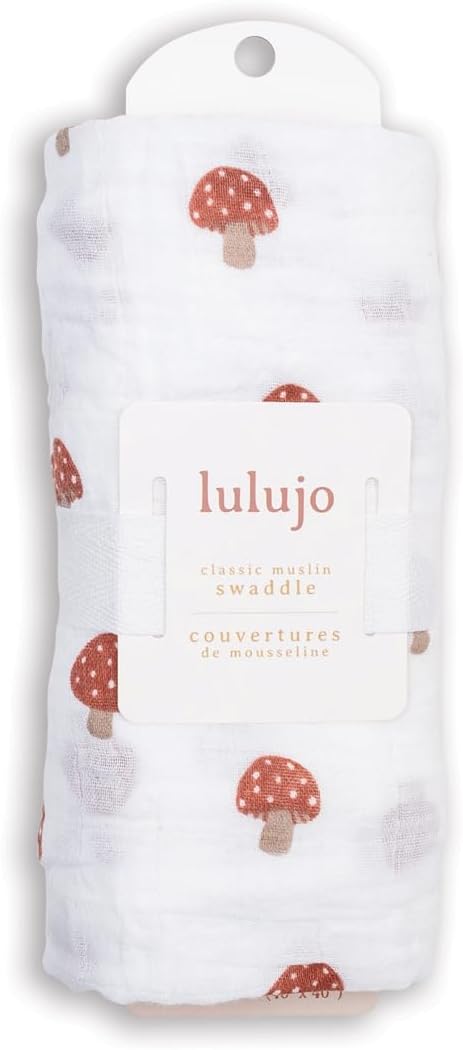 lulujo Baby Swaddle Blanket Unisex Softest 100% Cotton Muslin Swaddle Blanket Neutral Receiving Blanket for Girls & Boys| 40in x 40in| Baby Gift| Mushroom by lulujo